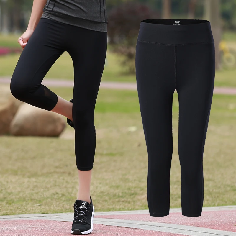 Женские укороченные штаны для йоги, спортивные сетчатые брюки с эластичной резинкой на талии, тренировочные колготки для фитнеса, обтягивающие спортивные Леггинсы для бега в тренажерном зале