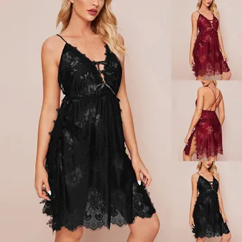 

Women's Sexy Big Eyelash Code Sexy Lingerie Sling Skirt Underwear Pajamas Satin Nightdress Ladies Clothes Nightdress Nightgowns