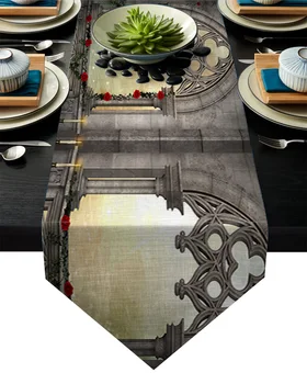 

Classical Door Stone Flower Illustration Palace Table Runner Table Flag Home Party Decorative Tablecloth Table Runners