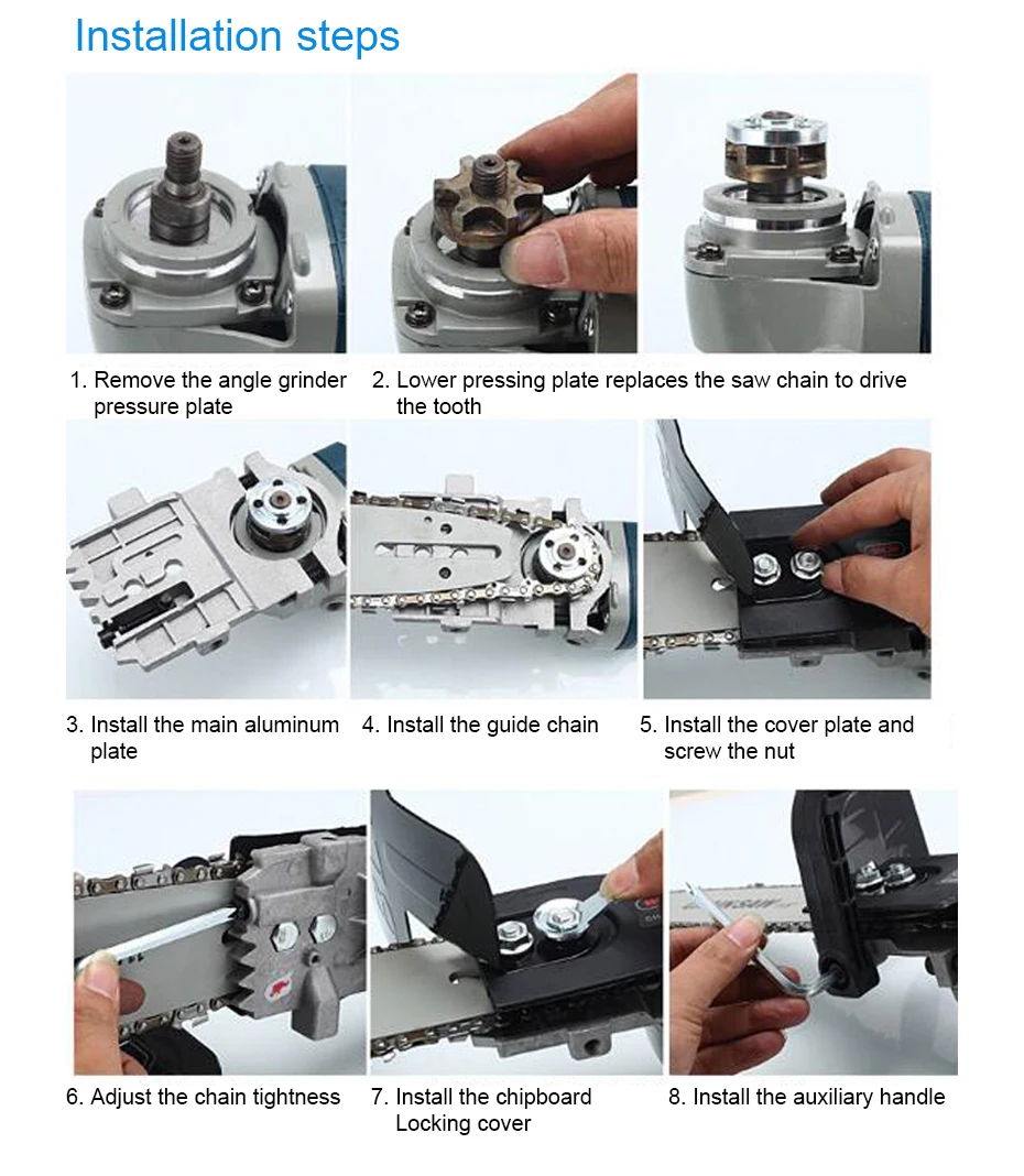 M10/M14 Elektrische Kettensägenhalterung, passend für 100 125 150 Elektro-Winkelschleifer, Holzbearbeitungs-Elektrowerkzeug-Set, verstellbar, universell – Detail 12