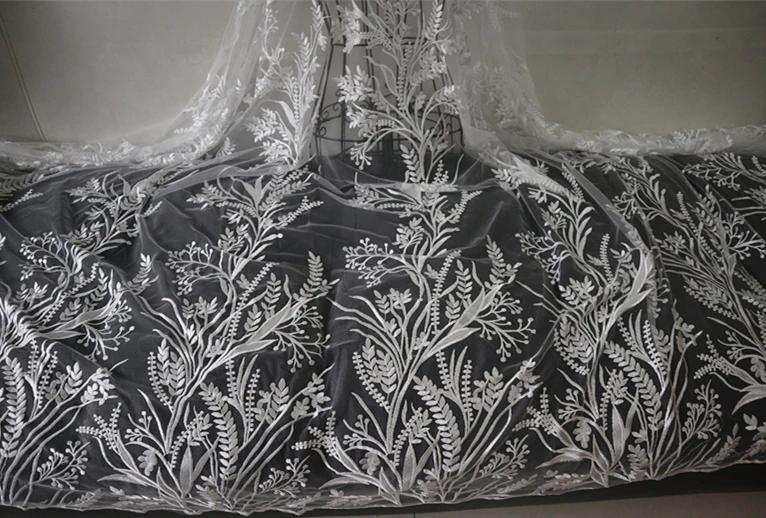 5 ярдов вышивка ретро Цветочная кружевная ткань, слоновая кость вышитые кружевные ткани, слоновая кость свадебная кружевная ткань