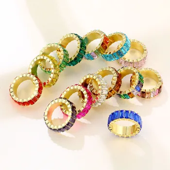 Lost Lady Summer Colorful Rainbow Zircon Wide Rings for Women INS Fashion Girls Crystal Rings Wholesale jewelry Bijoux Love Gift