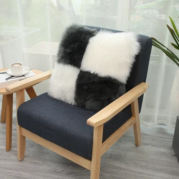 

Artificial Wool Fur Sheepskin Cushion Cover Pillow Cover Contrast Color Soft Plush Shaggy Cushion Cover Sofa Home Decorations