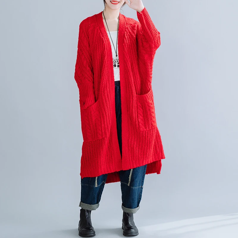 ARCSINX красный свитер женский плюс размер 4XL 5XL 6XL Модный корейский женский кардиган большой размер длинный рукав осенний кардиган женский - Цвет: Красный