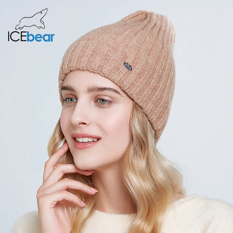 ICEbear толстые теплые зимние шапки для женщин из мягкого мохера вязаные женские шапки с двойной подкладкой шапочки E-MX19103