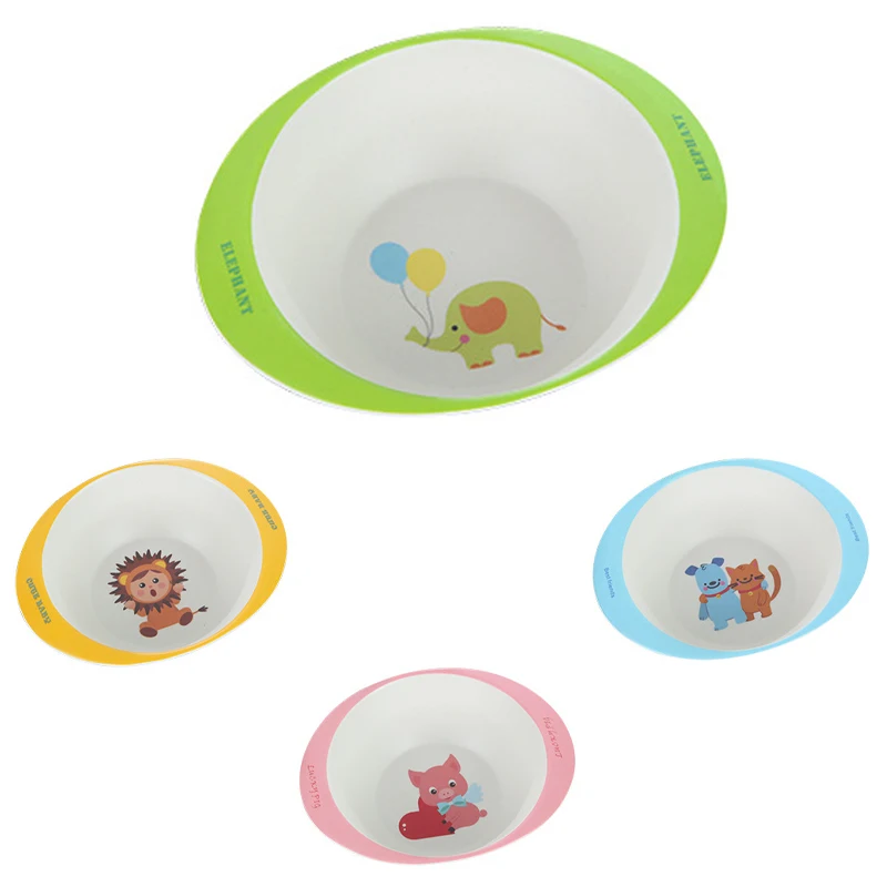 

Baby Tableware Cute Cartoon Animal Kids Food Plates Safety Bamboo Fiber Children Training Bowl Infant Anti-hot Feeding Dishes
