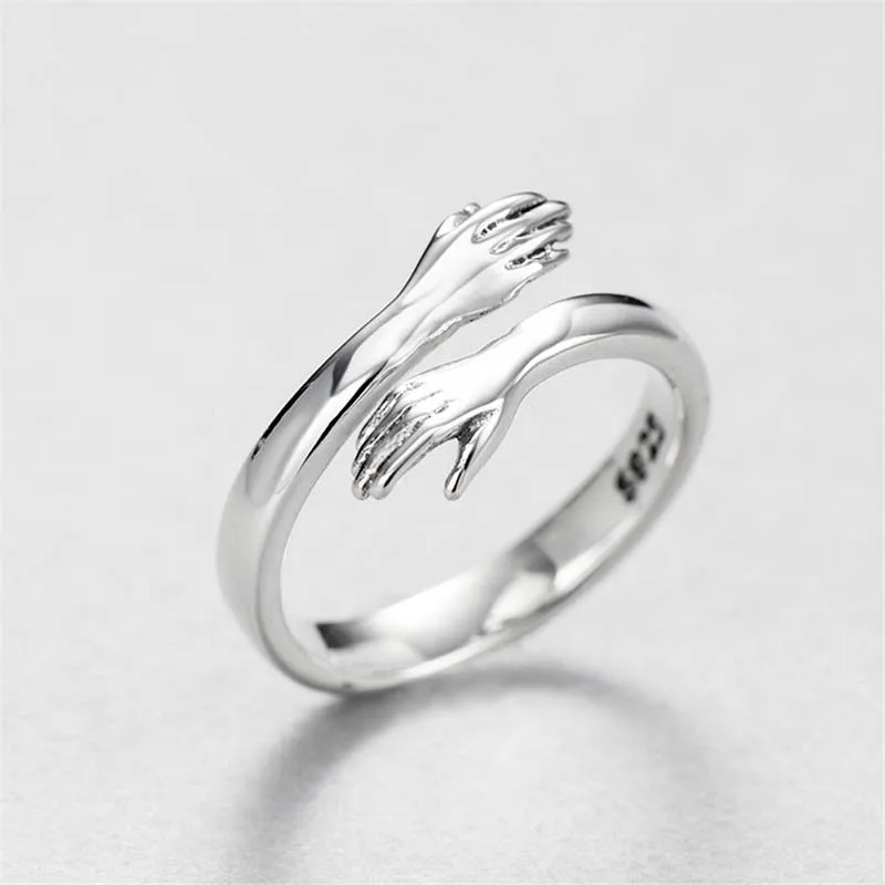 

Creative Love Hug Ring Fashion Personality Silver Color Exquisite Opening Couple Jewelry Gifts for Lovers Simple Accessories