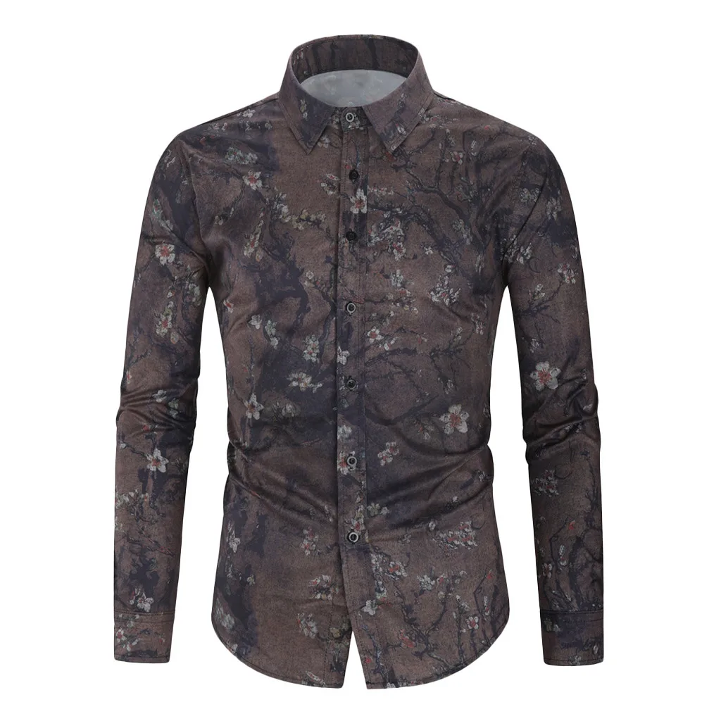 Рубашка мужская camisa masculina уличная осенне-зимняя Повседневная рубашка с отложным воротником и принтом на пуговицах с длинными рукавами мужские рубашки