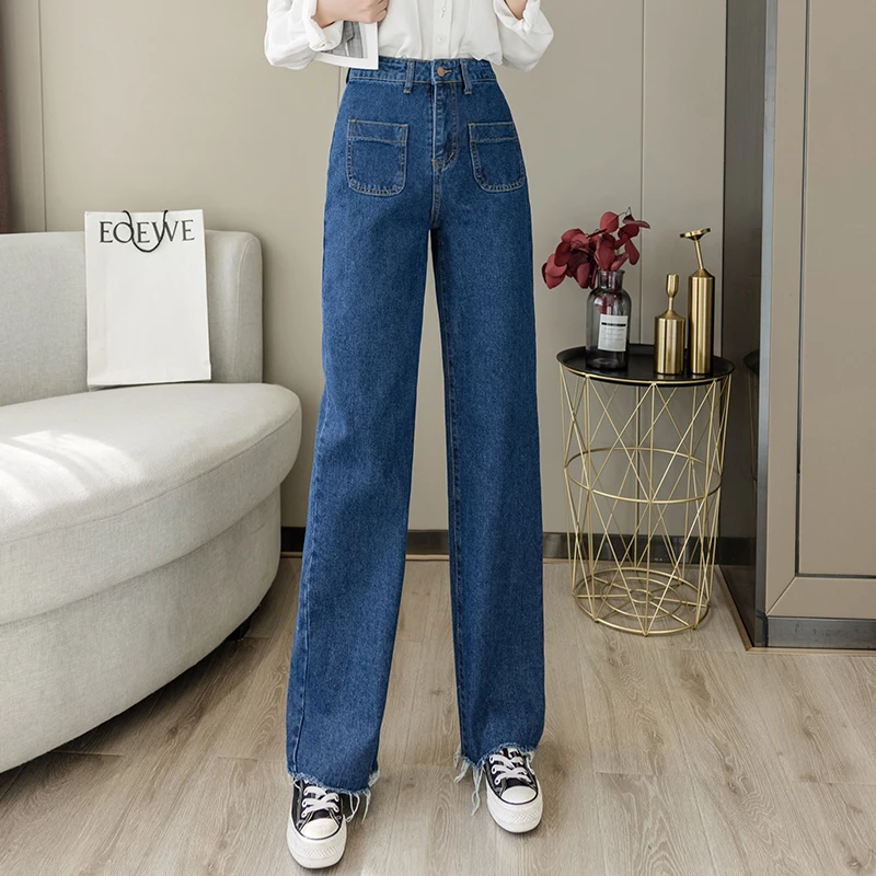 ZOENOVA Women Patchwork Denim Pants Creative Pocket Of Design Trend Street  High Waist Wide Leg Ladies Jeans For 2021 Summer New|Jeans| - AliExpress