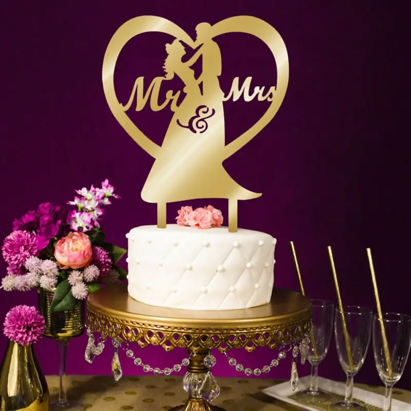 Акриловые золотые топперы для свадебного торта, вставляемые украшения для торта, Mr Mrs, невеста, жених, свадьба, помолвка, юбилей, вечерние