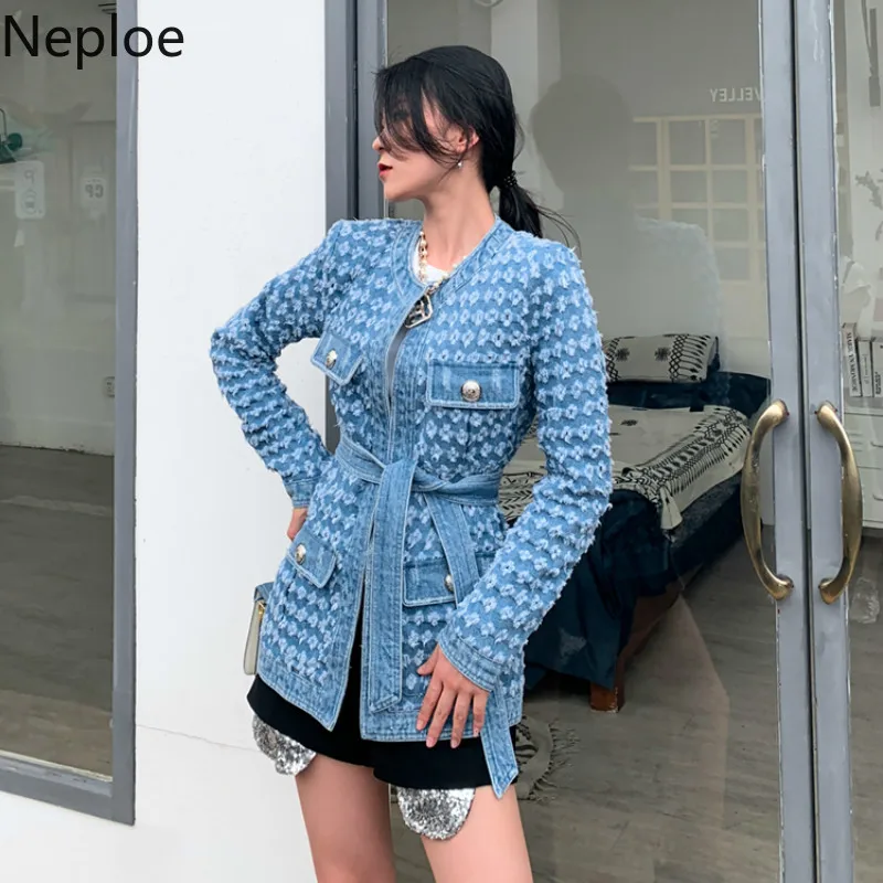 Neploe маленький аромат тонкий крой джинсовая куртка Женская мода патч тяжелая работа вручную изношенное пальто осень Veste Femme 46213