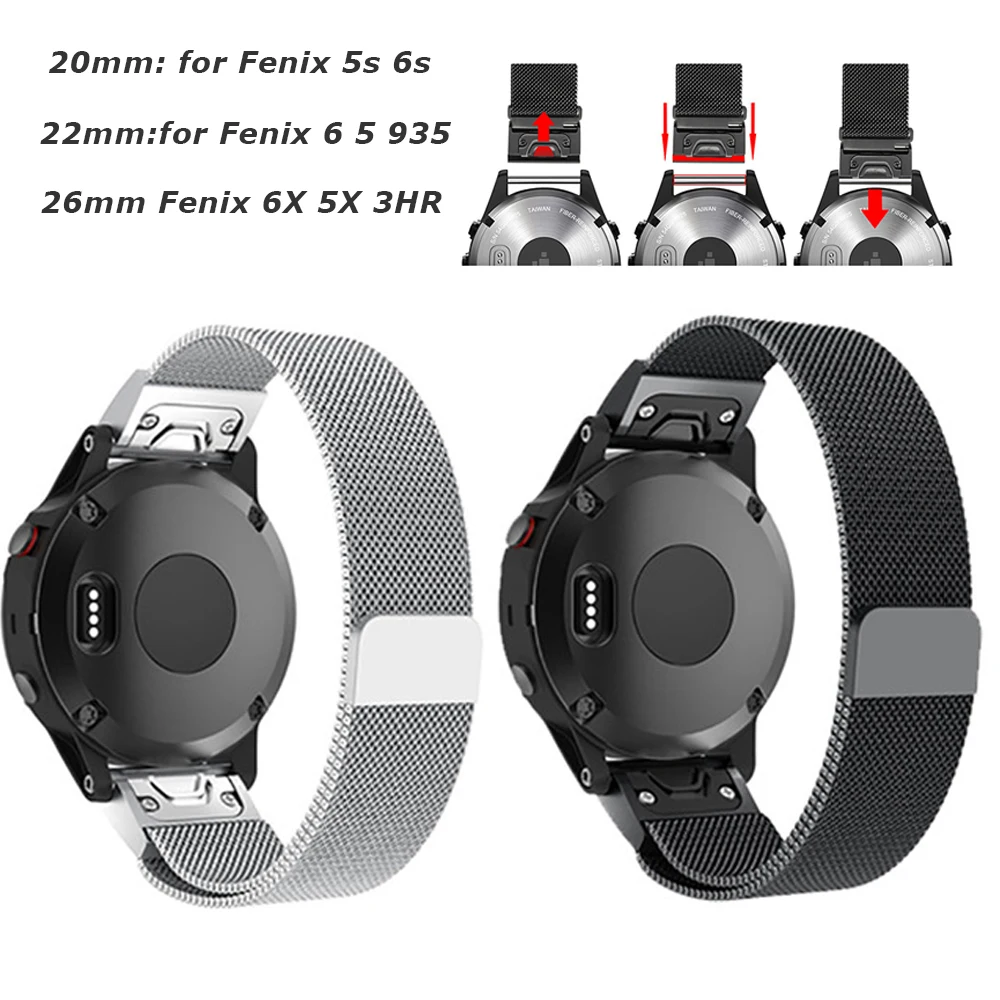 

20mm 22mm 26mm Quick Fit Milanese Loop Stainless Steel WatchBands Strap for Garmin Fenix 5 5S 5X Smart Watch band Easy Release