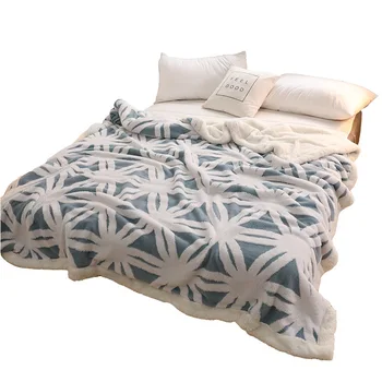 

Blue White Blanket Wither Bed Throw Blankets Jaquard Flannel Bedspread Fleece Layer Quilts Snowflake Double Cover 220*240cm Bed