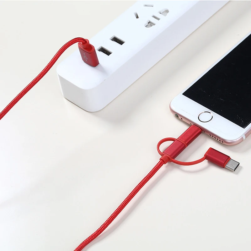 Многофункциональный трехв-1 USB кабель для передачи данных для Apple Android type-c 1 м для huawei Drag Three плетеный кабель для быстрой зарядки данных - Цвет: RED