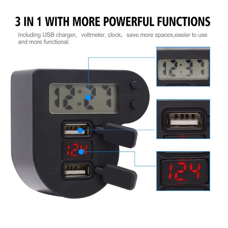 Водонепроницаемый 12 в 24 В мотоциклетный двойной USB зарядное устройство с часами времени светодиодный вольтметр на выключатель адаптер питания для мобильного телефона