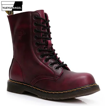 

Vintage Lace Up Flat Boots Men Autumn Casual Round Toe High Quality Leather Military Boots Safety Shoes Botas Masculina