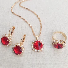 Модные хрустальные свадебные ювелирные наборы красного цвета жемчужное геометрическое ожерелье серьги кольцо свадебные ювелирные наборы