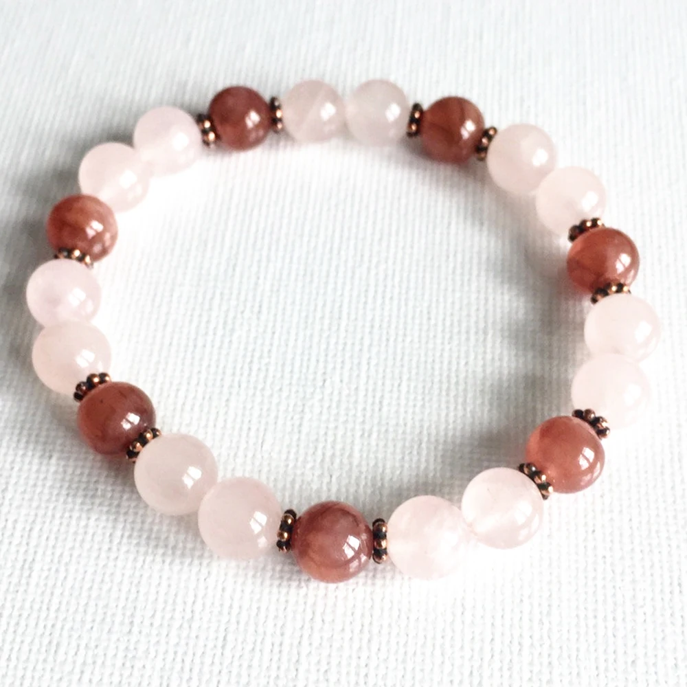 Ruberthen Rose Quartzs женский браслет с натуральным камнем, Энергетический Браслет для женщин, дизайн, браслет из бусин мала