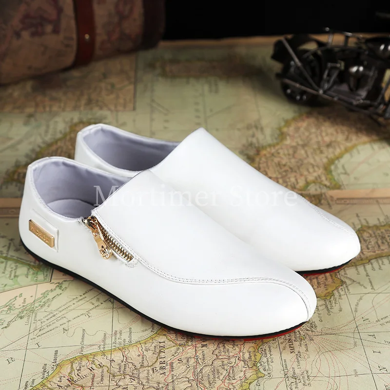 

Loafers Mens Leather Fashion Handmade Moccasins Soft Leather tenis masculino adulto White Slip On Men's Boat Shoes