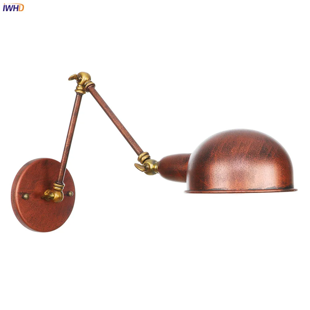 IWHD Antique Rustic Vintage Wall Lamp Bedroom Stair Loft Industrial Decor Swing Long Arm Retro Wall Lights For Home Lighting