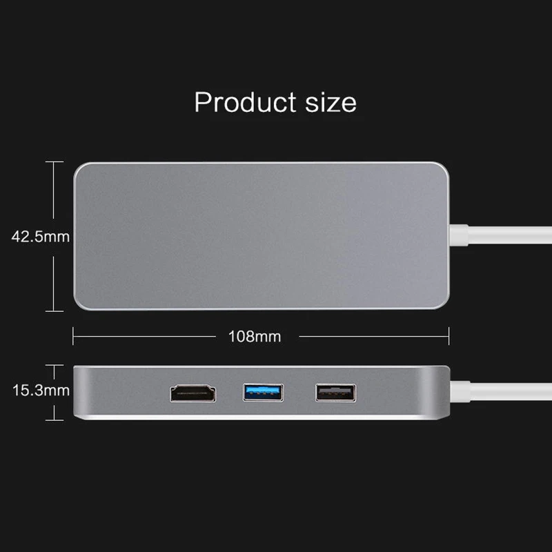 Type C USB C концентратор 7 в 1 многопортовый USB 3,1 type C к HDMI USB 3,0 RJ45 SD кард-ридер PD зарядный адаптер конвертер для Mac