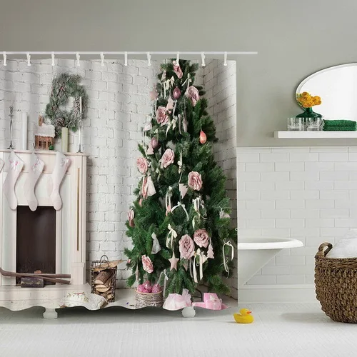 DQ-192 Cortinas navidad ba o Рождественский камин занавеска для душа зеленая Рождественская елка Рождественская занавеска для ванной комнаты красный носок douchegordijn 3D - Цвет: DQ-192