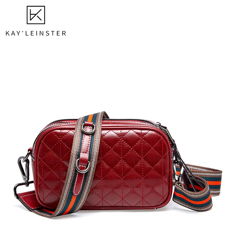 

2020 New 100% Genuine Leather Women Handbag Fashion Diamond Lattice Lady Cross Body Bag Stripe Strap Luxury Women Shoulder Bag