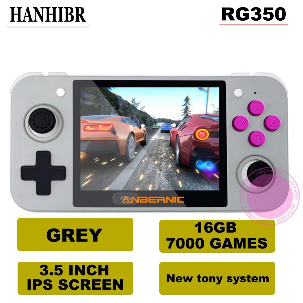 GREY 16GB 7000 Games ANBERNIC RG350 ips Ретро игры 350 видео игры обновление игровой консоли ps1 игры 64 бит opendingux 3,5 дюймов 28000+ игры rg350 - Цвет: GREY 16GB 7000 Games