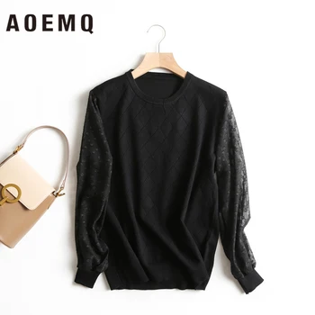 

AOEMQ Fashion Sweaters One Size Striped Cross with Floral Print Puff Sleeve Sweaters Party Wedding Club Wear Women Clothing
