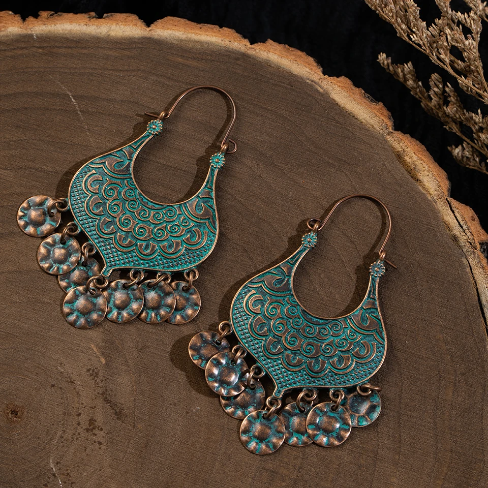 Vintage Ethnic Long Metal Leaf Big Drop Earrings for Women 2019 Bohemian Geometric Tassel Fringe Stones Women's Earring Jewelry (5)