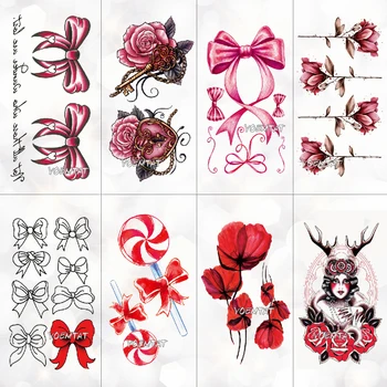 

25 Designs Rose bow Temporary Tattoo Colorful Feather Planet Fake Black Waterproof Tattoo Sticker For Girl Kids Art