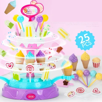 

25 pcs/Set Kid DIY Kichen Toy Candy Toy Ice Cream Sale Rack Food Pretend Play Toys Set Safe Cute Children Girl Toy Birthday Gift