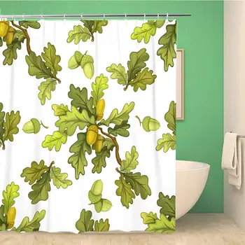 

Bathroom Shower Curtain Brown from Oak Tree Branches Green Leaves and Acorns 72x78 inches Waterproof Bath Curtain Set with Hooks