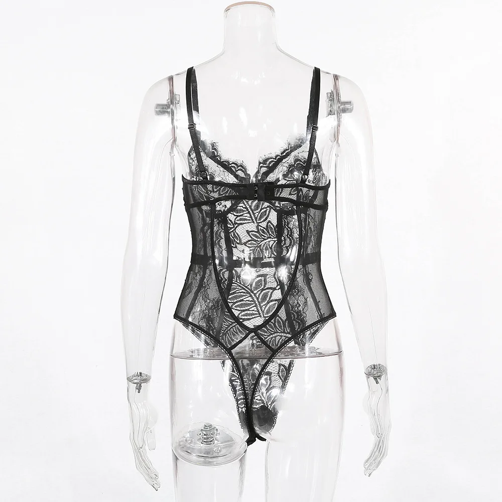 ArtSu 2019 Sexy Mesh Lace Bodysuit Transparent Straps Sleeveless Teddy Catsuit One Piece Romper Bodysuits New ASJU60601