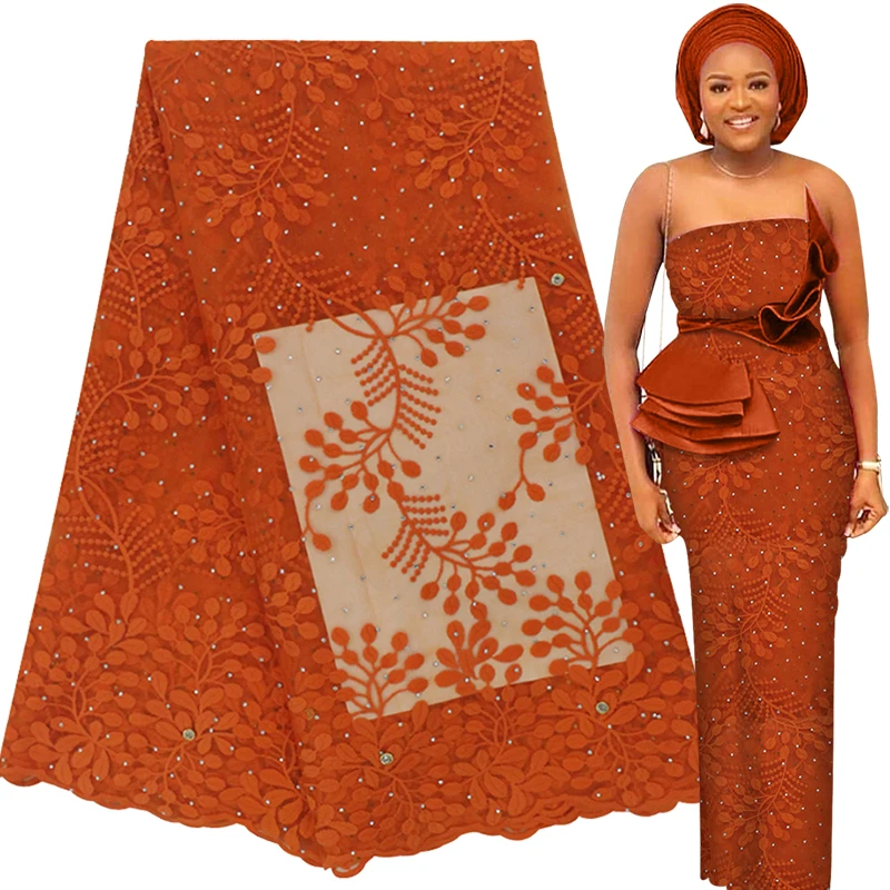 Bestway African Lace Fabric 5 Yards with Rhinestones High Quality 2021 French Tulle Embroidery Mesh Material For Nigerian Robe | Дом и сад
