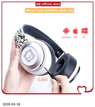 

Cartoon Doodle Cut Wireless Bluetooth Headset Wired Headset 3D Stereo Headset With Microphone Headset Support FM Mode Audio Jack
