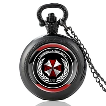 

Black Classic Umbrella Corporation Badge Glass Cabochon Quartz Pocket Watch Vintage Men Women Pendant Necklace Watches Gifts