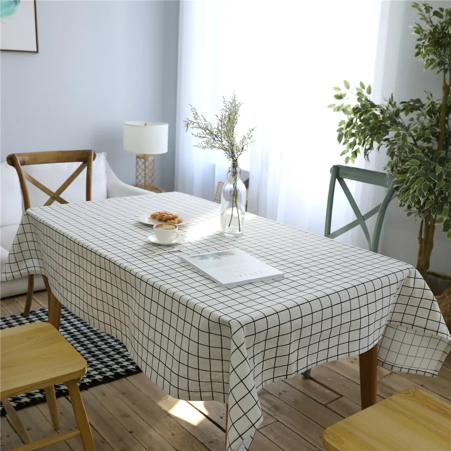 

Modern Minimalist Plaid Cotton Linen Tablecloth Dust-Proof Picnic Blanket Table Cover for Home Kitchen Dining Tabletop Decor