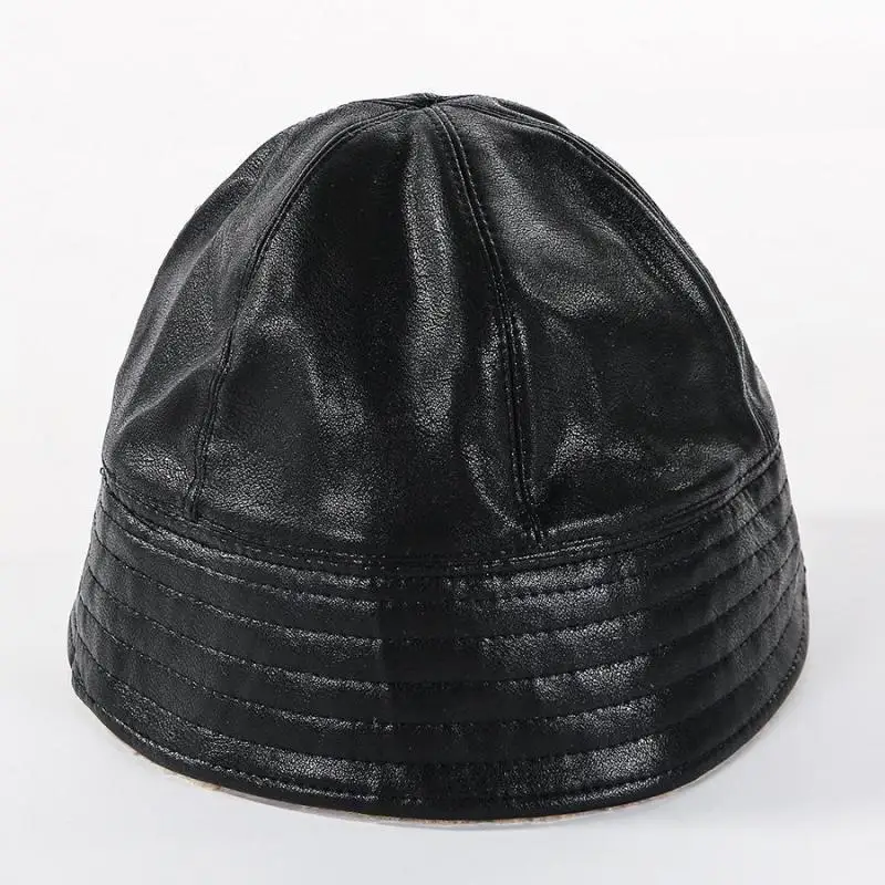 COKK, мягкая кожаная шапка-ведро для женщин, зимняя шапка, толстая, теплая, бархатная, модный дизайн, Корейская шапка, женская, Gorras, с обеих сторон, плоский верх