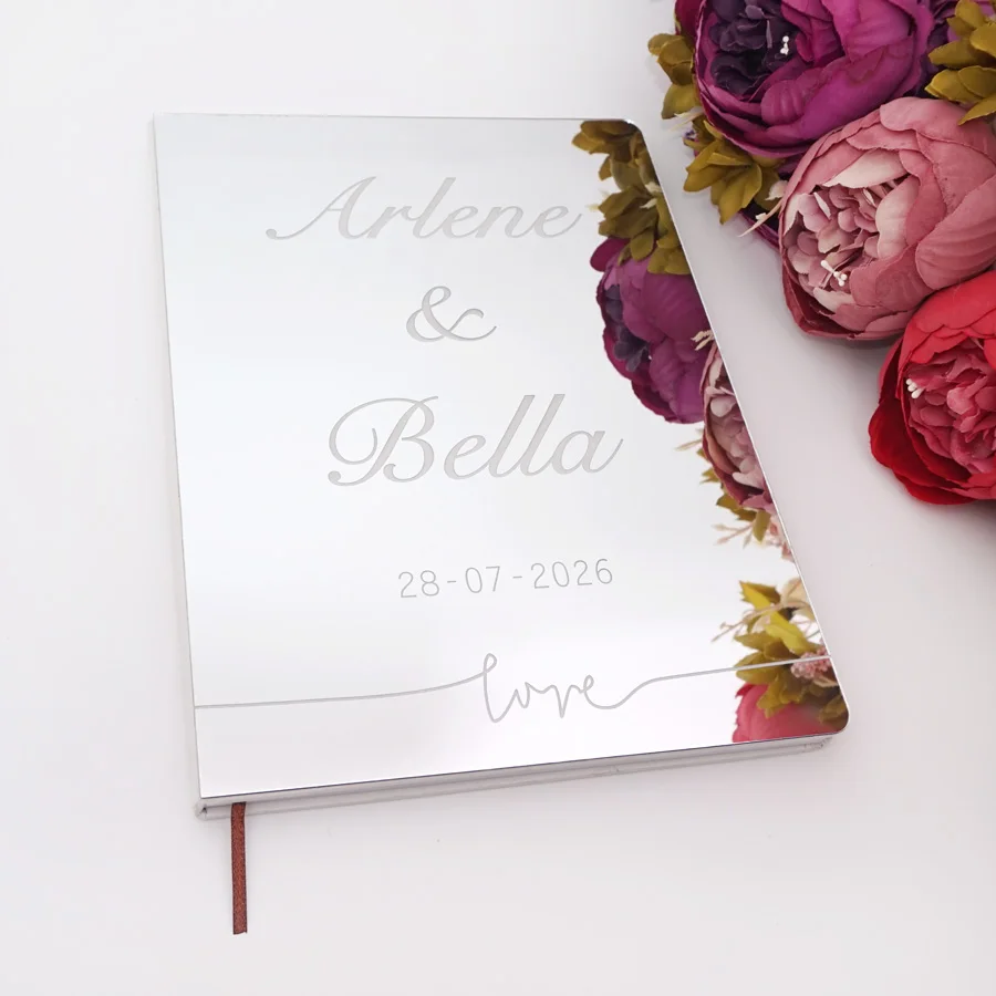 Acrylic Mirror Engraved Wedding Signature Guest Book Love Script Personalized Bridal Shower Marriage Gift