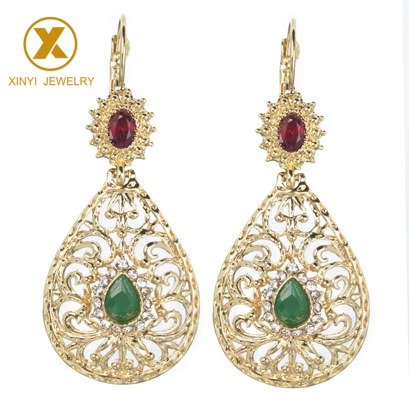 GOLD MIX GREEN Классический Марокканский Стиль благородный Ограненный горный хрусталь Женские ювелирные серьги - Окраска металла: GOLD MIX GREEN
