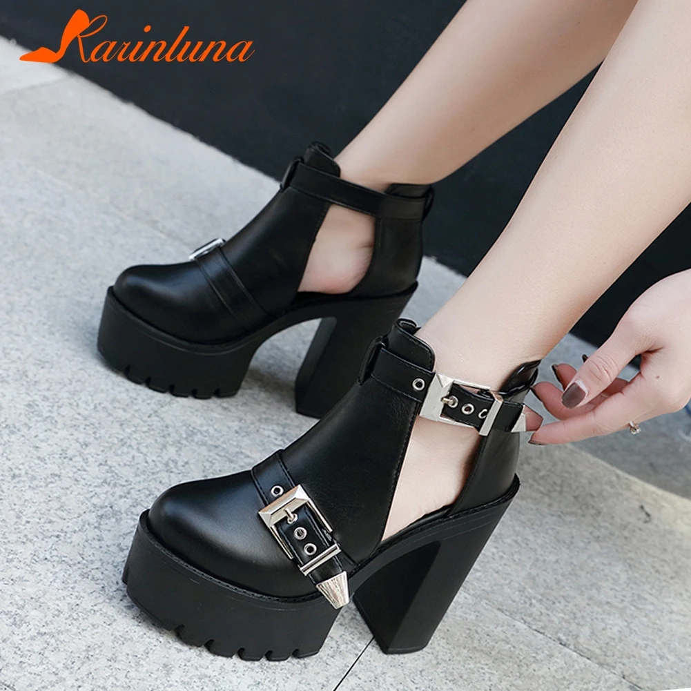 

KARINLUNA 2019 Wholesale Hot Sale Platform Ankle Boots Woman Shoes Chunky High Heels Zip Office Shoes Woman Summer Boots Female