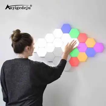 

Colorful Quantum Lamp Led Hexagonal Lamps Modular Touch Sensitive Night Light Magnetic Hexagons Creative Decoration Wall Lampara