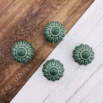 

6Pcs Green Single hole Ceramic Drawer Handles Wardrobe Cupboard Funiture Decorative Pumpkin Round Handle Kitchen Cabinet Knob