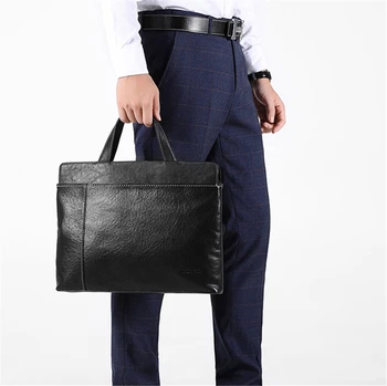 

Simple Genuine Leather Men Handbag Large Capacity Business Briefcases Soft Cowhide Leather Laptop Document Bags for Male Female