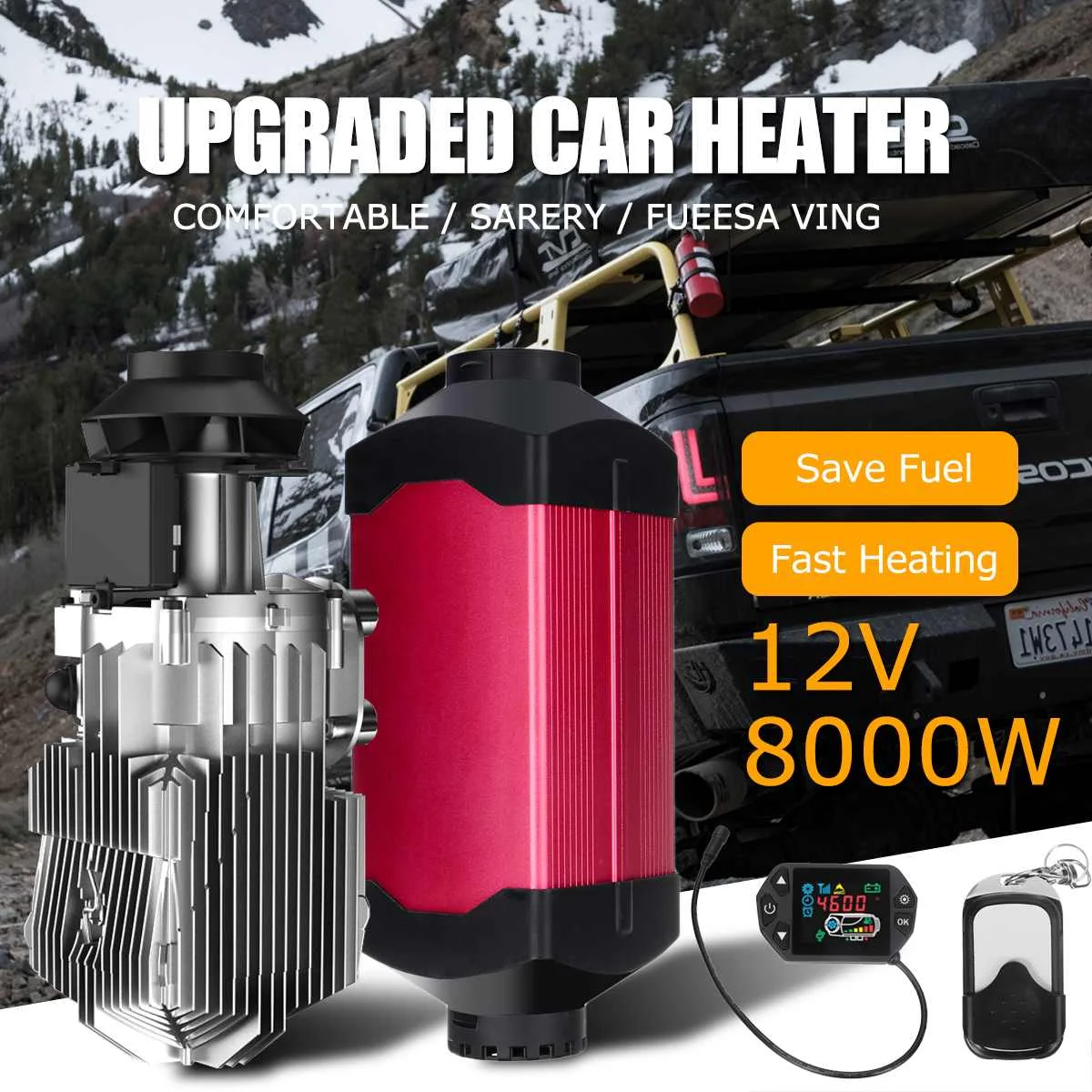 HCalory 12V 8KW автомобиля Дизели Воздушный стояночный отопитель автомобильного обогревателя ЖК-дисплей дистанционного Управление монитор переключатель+ глушители для грузовых автомобилей шины для прицепов