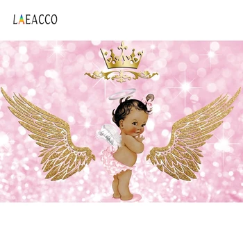

Laeacco Light Bokeh Glitters Wings Gril Crown Angel Baby Shower Photography Backgrounds Photographic Backdrops For Photo Studio