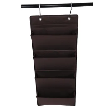

4 Tier Wall Door Hanging Organiser Storage Rack Bag Cloth Wardobe Shoe Pocket Brown