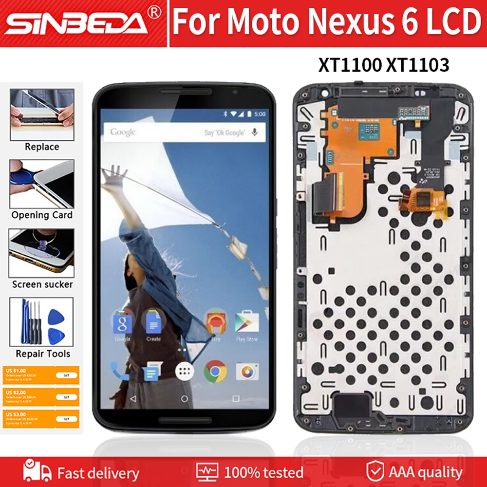 Super AMOLED 5 69 &quotОригинальный ЖК-дисплей для Motorola Moto Nexus 6 XT1100 XT1103 сенсорный экран с