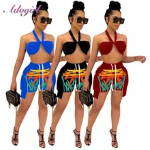 

Fitness Summer Suit Outfit Streetwear Two Piece Set Casual Halter Bra Tank Top Colorful Drawstring Shorts Outfit Sport Tracksuit